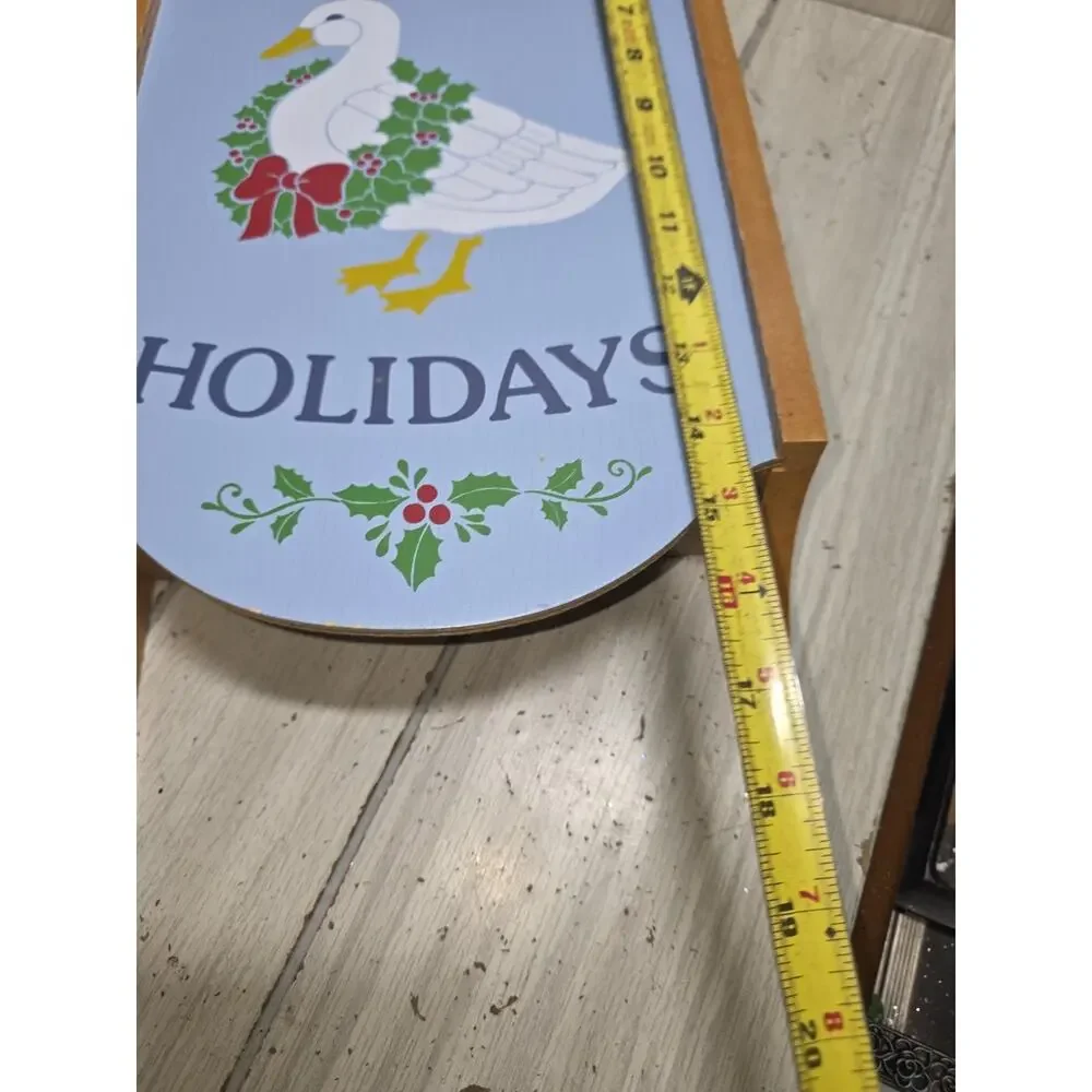 Vtg Happy Holidays Christmas Goose Sled Reversible Knick Knack Shelf Duck NIB